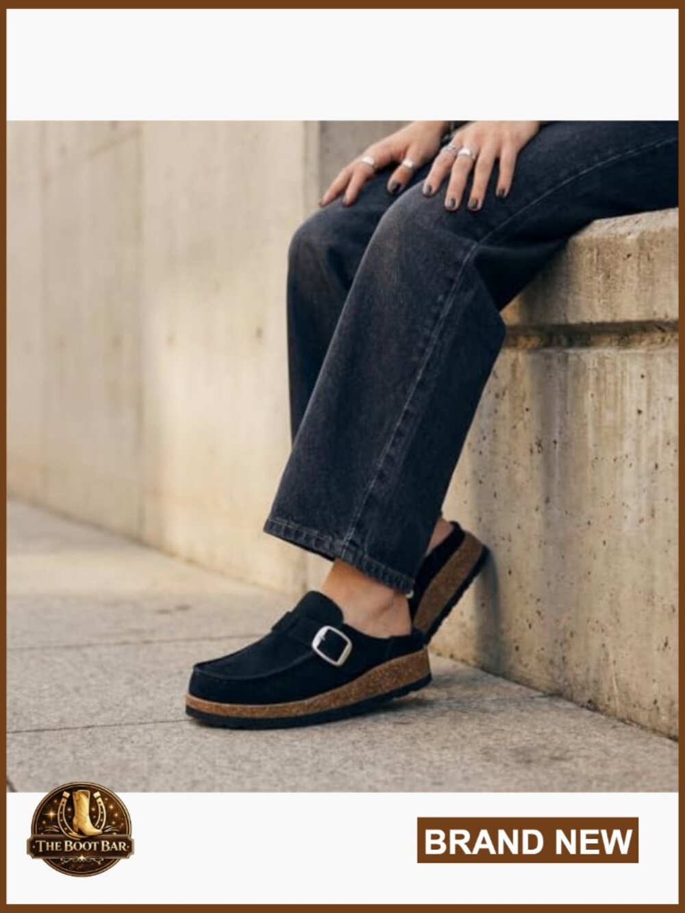 Genuine Leather Suede Mule Clogs with Buckle Strap Cork Footbed Supportive - Picture 3 of 7